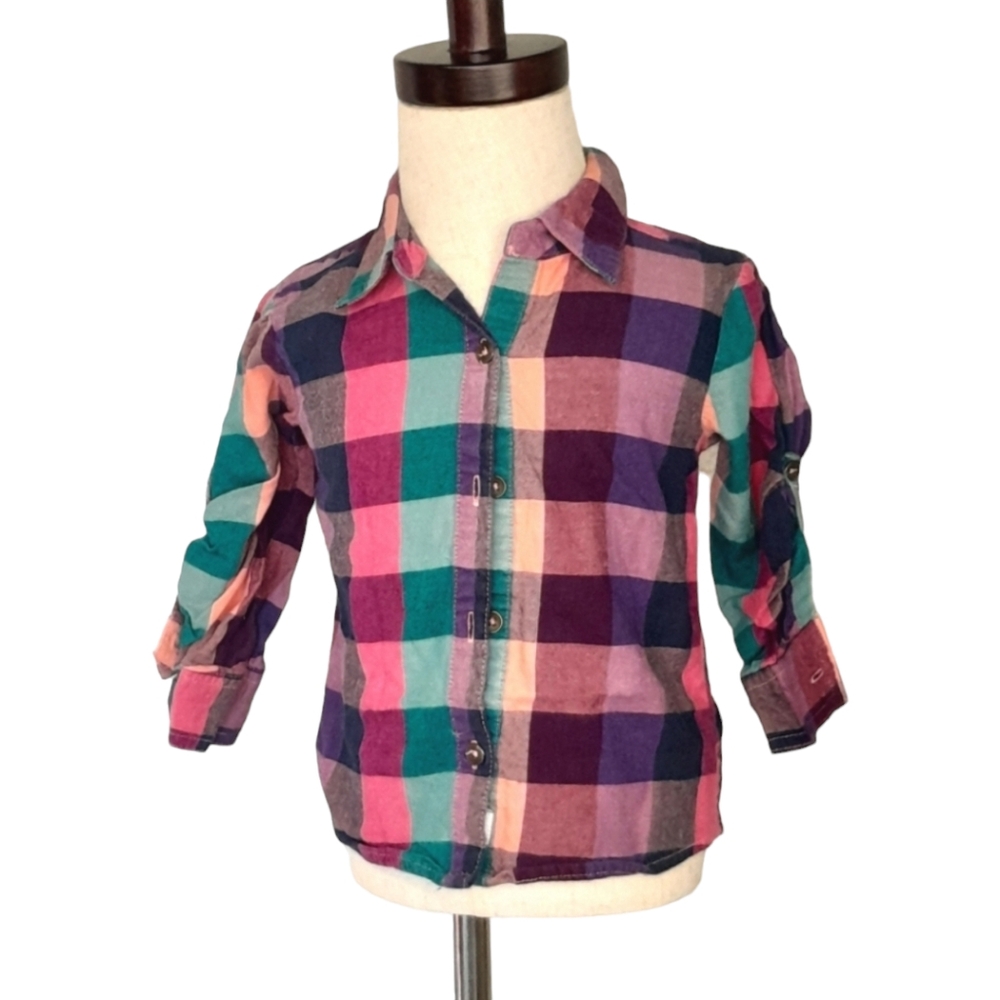 Ruum Baby Toddler Girl 2Y Plaid Pastel Button Down Back Ruffle Shirt